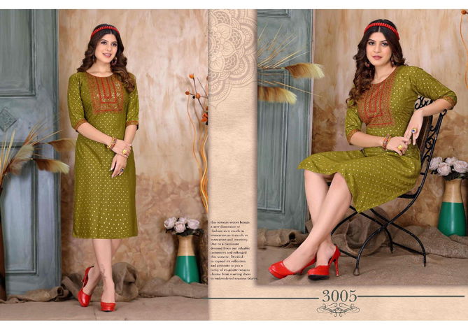 Golden Inayat Sequence Daily Wear Heavy Rayon Designer Kurti Collection